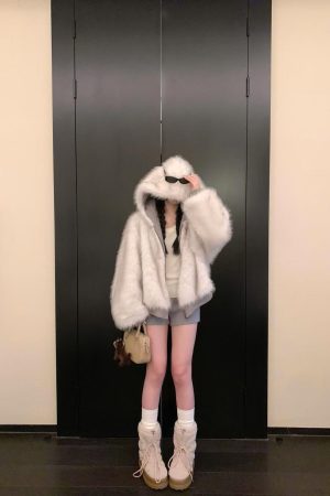 Fluffy Reversible Winter Coat for Women - Thick Hooded with Pumpkin Dye and Snowman Design - Korean Style Fashion Outerwear