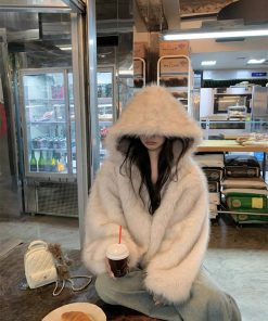 Fluffy Reversible Winter Coat for Women - Thick Hooded with Pumpkin Dye and Snowman Design - Korean Style Fashion Outerwear