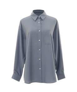 Fog Haze Blue Oversized Casual Shirt - High-Quality, Wrinkle-Resistant, Luxury Layered Loose Top for Women - 90s Inspired Fashion