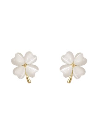 Forest Style Four-Leaf Clover Cat's Eye Stone Ear Clips - No Ear Holes, Cute High-End Elegant Accessories for Ethereal Fashion