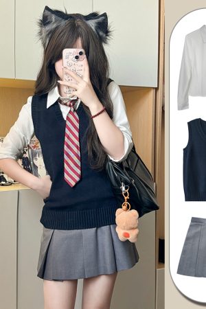 Four-Piece Pudding Bear JK Uniform Set - Skirt, Shirt, Sweater Vest, College Style, Women's Japanese Autumn Winter Outfit