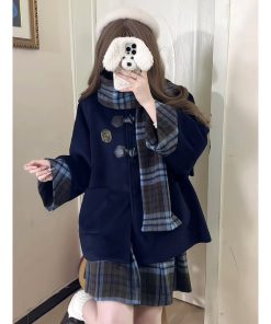 Four-Piece Pudding Bear JK Uniform Set: Retro British Coat & Versatile Autumn/Winter College Style Outfit