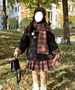 Four-Piece Pudding Bear JK Uniform Set: Retro British Coat & Versatile Autumn/Winter College Style Outfit