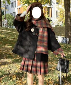 Four-Piece Pudding Bear JK Uniform Set: Retro British Coat & Versatile Autumn/Winter College Style Outfit