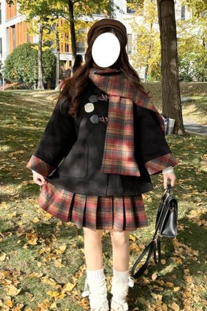Four-Piece Pudding Bear JK Uniform Set: Retro British Coat & Versatile Autumn/Winter College Style Outfit