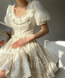 Fragrant Sugar Rose Heavy Embroidery Puff Skirt Summer Sweet Set Dress with French Square Neck