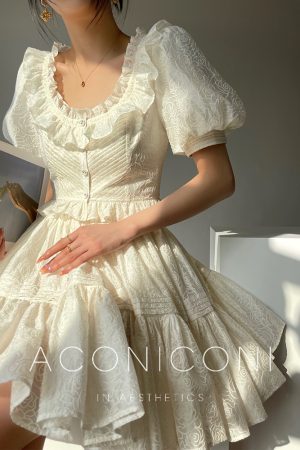 Fragrant Sugar Rose Heavy Embroidery Puff Skirt Summer Sweet Set Dress with French Square Neck