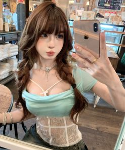 Fragrant Sweet Spicy Bali Short-Sleeve Lace Hollow T-Shirt for Women - Summer Slim-Fit Waist-Cinching Top, Y2K Style