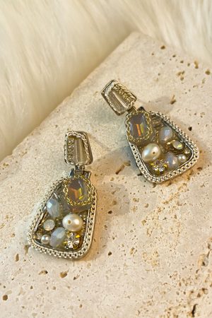 French Artistic Retro Silver Needle Diamond Crystal Pearl Geometric Stud Earrings - Personalized Light Luxury Ear Accessories