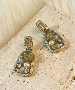 French Artistic Retro Silver Needle Diamond Crystal Pearl Geometric Stud Earrings - Personalized Light Luxury Ear Accessories