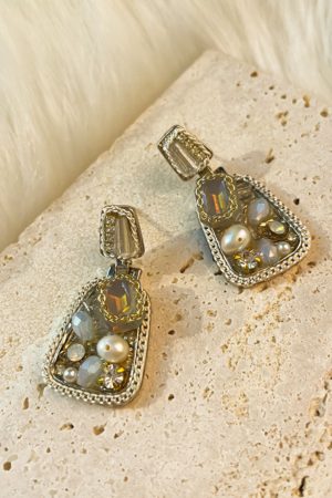 French Artistic Retro Silver Needle Diamond Crystal Pearl Geometric Stud Earrings - Personalized Light Luxury Ear Accessories