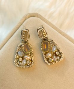 French Artistic Retro Silver Needle Diamond Crystal Pearl Geometric Stud Earrings - Personalized Light Luxury Ear Accessories