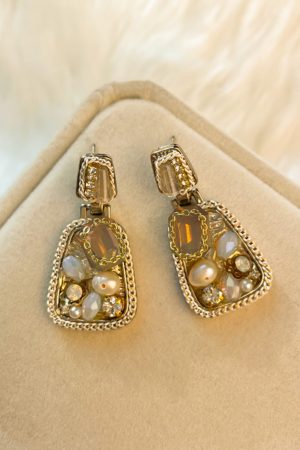 French Artistic Retro Silver Needle Diamond Crystal Pearl Geometric Stud Earrings - Personalized Light Luxury Ear Accessories