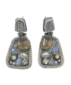 French Artistic Retro Silver Needle Diamond Crystal Pearl Geometric Stud Earrings - Personalized Light Luxury Ear Accessories