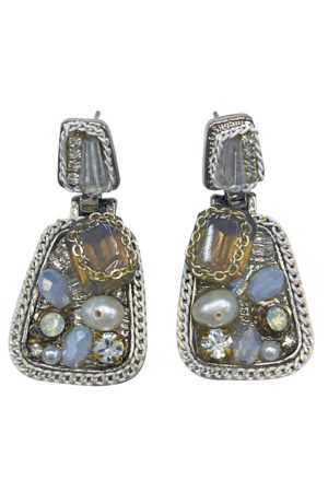 French Artistic Retro Silver Needle Diamond Crystal Pearl Geometric Stud Earrings - Personalized Light Luxury Ear Accessories