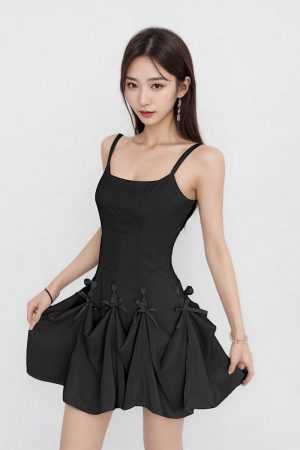 French Black Bow Waist-Cinching Strap Dress - Mid-Length Slim Fit Work Dress with Defined Waist for Women