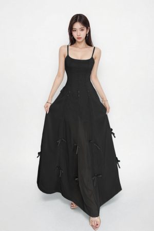 French Black Bow Waist-Cinching Strap Dress - Mid-Length Slim Fit Work Dress with Defined Waist for Women