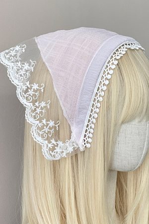 French Blue Checkered Lace Head Scarf Headband - Niche Triangle Design Hair Accessory for Women, Sweet Lazy Chic Style