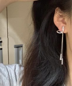 French Bow Tassel Earrings for Women - High-End Minimalist Studs, Versatile Ear Accessories, Chic Fashion Jewelry