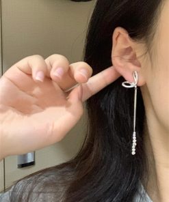 French Bow Tassel Earrings for Women - High-End Minimalist Studs, Versatile Ear Accessories, Chic Fashion Jewelry