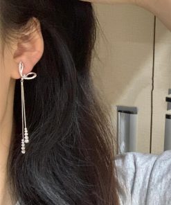 French Bow Tassel Earrings for Women - High-End Minimalist Studs, Versatile Ear Accessories, Chic Fashion Jewelry