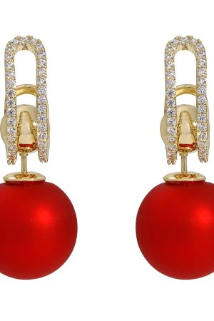 French Hepburn Style Red Bead Ear Studs - Multi-Wear High-End Earrings for Niche New Year Fashion