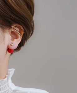 French Hepburn Style Red Bead Ear Studs - Multi-Wear High-End Earrings for Niche New Year Fashion