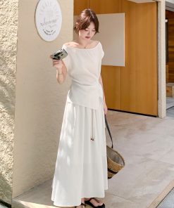 French Irregular Top and High-Waisted Skirt Two-Piece Set for Women – Stylish Summer 2025 Fashion