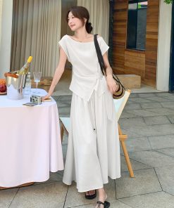 French Irregular Top and High-Waisted Skirt Two-Piece Set for Women â€“ Stylish Summer 2025 Fashion