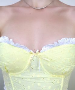 French Jacquard Lace Ruffle Strapless Top - Hollow Design, Waist-Cinching, Slim-Fit, Versatile Sweet Style