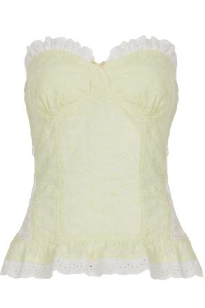 French Jacquard Lace Ruffle Strapless Top - Hollow Design, Waist-Cinching, Slim-Fit, Versatile Sweet Style