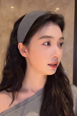 French Knitted Gray Wide Headband for Women, High Crown Hair Accessory, Y2K Style Hairpin
