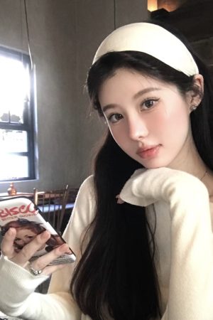 French Knitted Gray Wide Headband for Women, High Crown Hair Accessory, Y2K Style Hairpin