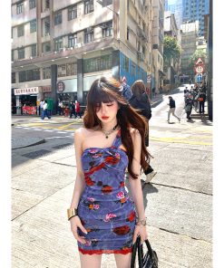 French Lace Sexy Dress with Waist-Defining Bodycon Fit - Women's Summer Short Skirt in Monet's Back Garden Style