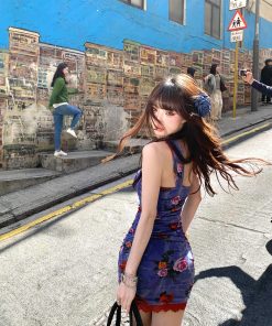 French Lace Sexy Dress with Waist-Defining Bodycon Fit - Women's Summer Short Skirt in Monet's Back Garden Style