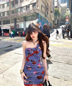 French Lace Sexy Dress with Waist-Defining Bodycon Fit - Women's Summer Short Skirt in Monet's Back Garden Style