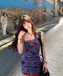 French Lace Sexy Dress with Waist-Defining Bodycon Fit - Women's Summer Short Skirt in Monet's Back Garden Style