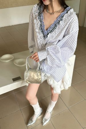 French Layered Lace Collar Plaid Shirt for Women - Unique Exquisite Design, Vintage-Inspired, Chic Fashion Top
