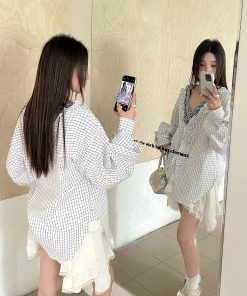 French Layered Lace Collar Plaid Shirt for Women - Unique Exquisite Design, Vintage-Inspired, Chic Fashion Top