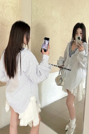 French Layered Lace Collar Plaid Shirt for Women - Unique Exquisite Design, Vintage-Inspired, Chic Fashion Top