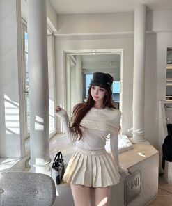 French Milk Flavor Wool Knitted T-Shirt Cape Shawl Two-Piece Set Long Sleeve Socialite Style Top