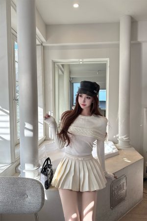 French Milk Flavor Wool Knitted T-Shirt Cape Shawl Two-Piece Set Long Sleeve Socialite Style Top