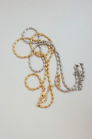 French Minimalist Bead Choker Necklace in Light Gold and Silver - Versatile European American Retro Style Jewelry