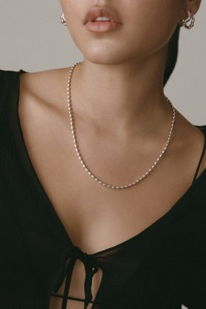 French Minimalist Bead Choker Necklace in Light Gold and Silver - Versatile European American Retro Style Jewelry