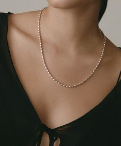 French Minimalist Bead Choker Necklace in Light Gold and Silver - Versatile European American Retro Style Jewelry