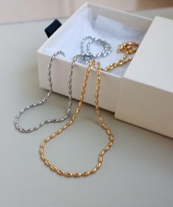 French Minimalist Bead Choker Necklace in Light Gold and Silver - Versatile European American Retro Style Jewelry