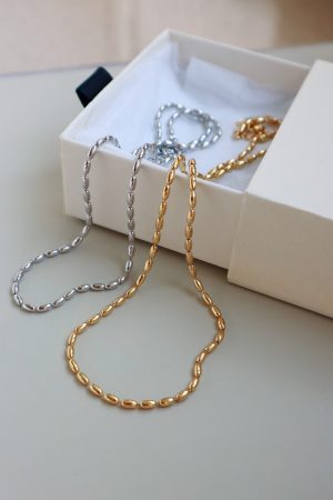 French Minimalist Bead Choker Necklace in Light Gold and Silver - Versatile European American Retro Style Jewelry