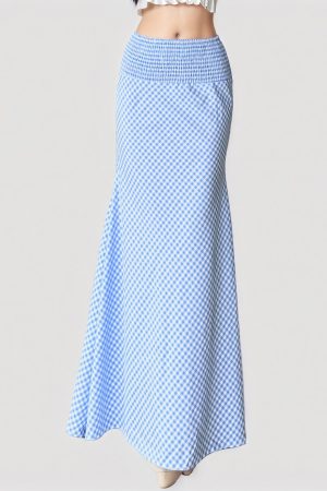 French Minimalist Blue Plaid High-Waisted Bodycon Mermaid Skirt - Sexy Low Waist Slimming Summer Fashion Statement