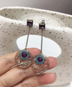 French Retro Ethnic Style Double-Sided Hollow Carved Round Long Earrings - Bohemian Vacation Accessories