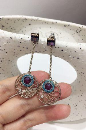 French Retro Ethnic Style Double-Sided Hollow Carved Round Long Earrings - Bohemian Vacation Accessories